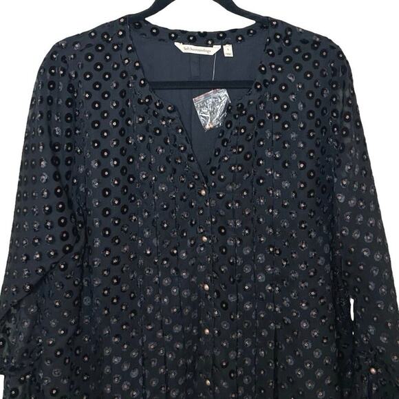 NWOT Soft Surroundings Womens Velvet Swiss Dot Blouse Black/Gold Size Large - Picture 4 of 9